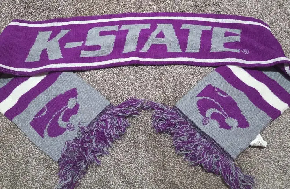 K-State Wildcats Knit Stadium Scarf with Fringe. Purple & Gray
